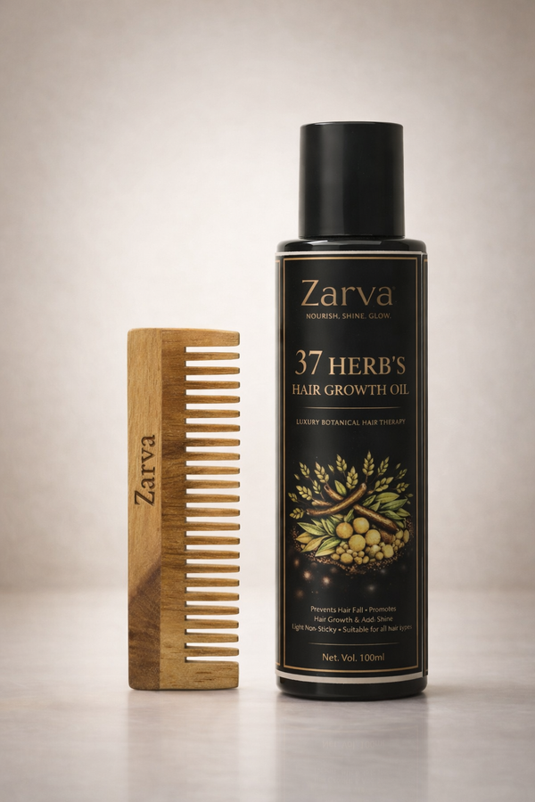 Zarva 37 Herbs Hair Growth Oil – Natural Botanical Hair Oil for Hair Fall Control, Stronger & Shinier Hair (100ml) with Wooden Comb