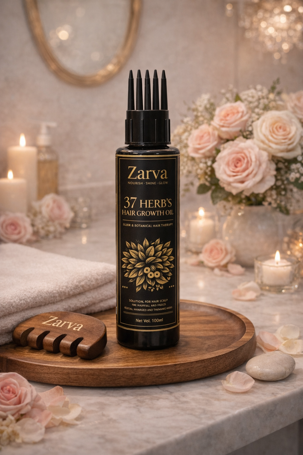 Zarva 37 Herbs Hair Growth Oil – Natural Botanical Hair Oil for Hair Fall Control, Stronger & Shinier Hair (100ml) with Wooden Comb