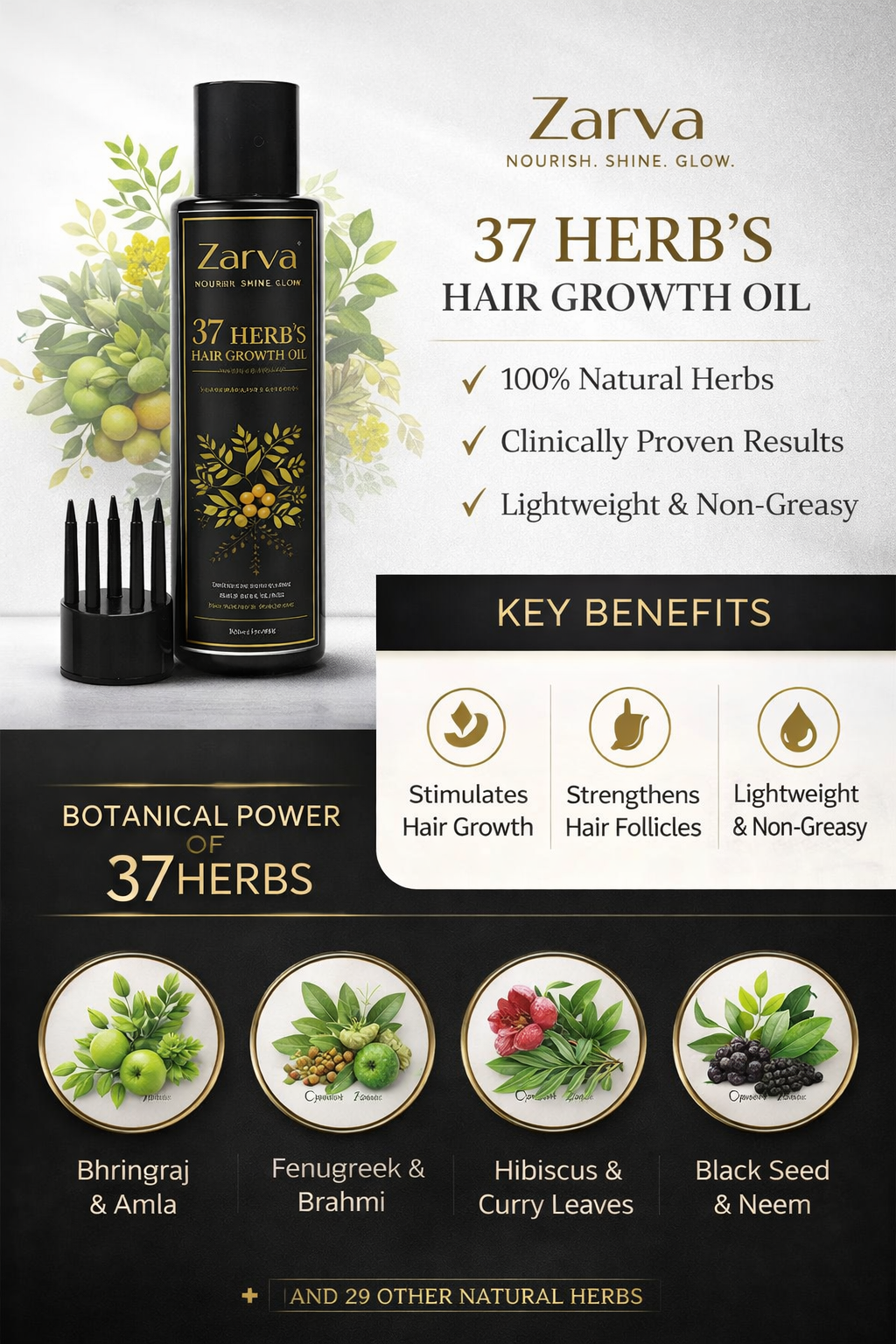 Zarva 37 Herbs Hair Growth Oil – Anti Hair Fall Ayurvedic Oil (100 ml) ( 3 Combo )