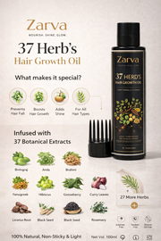 Zarva 37 Herbs Hair Growth Oil – Natural Botanical Hair Oil for Hair Fall Control, Stronger & Shinier Hair (100ml) with Wooden Comb